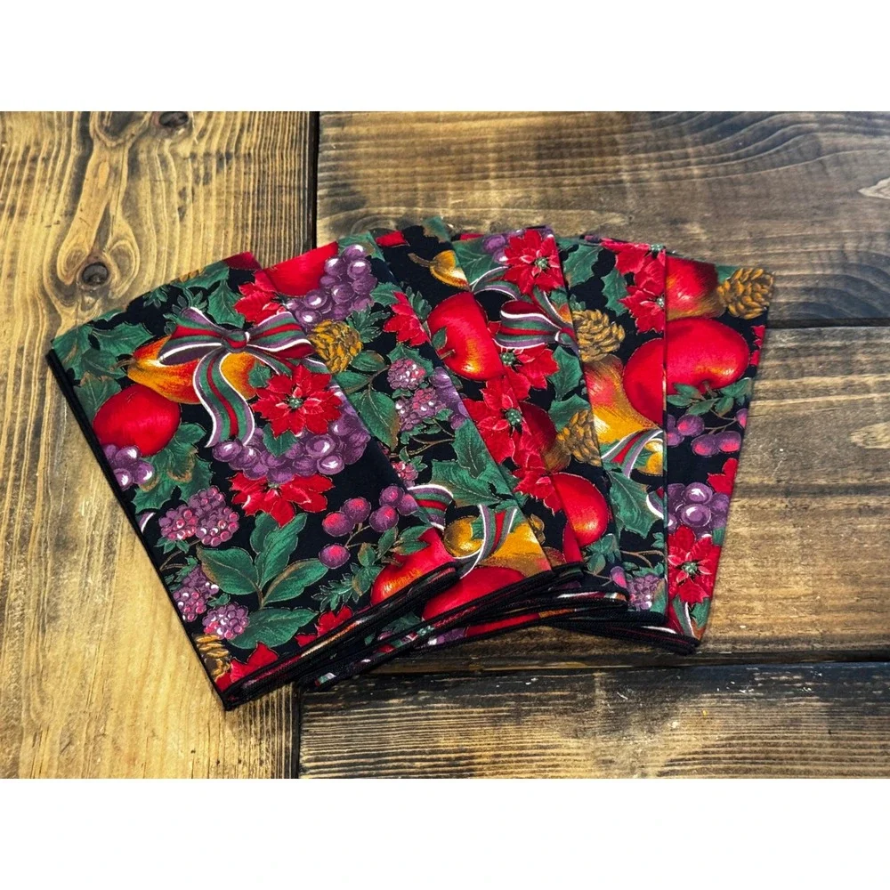 Christmas Fruit Poinsettia Table Linens Set 6 Napkins 6 Placemats 1 Tablerunner